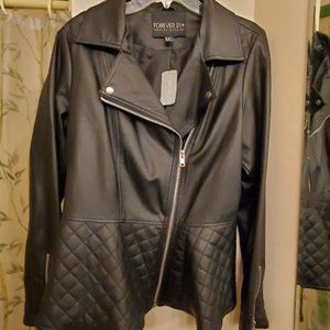 Forever 21 Peplum Leatherette Faux Leather Jacket Side Zipper PLUS SIZE